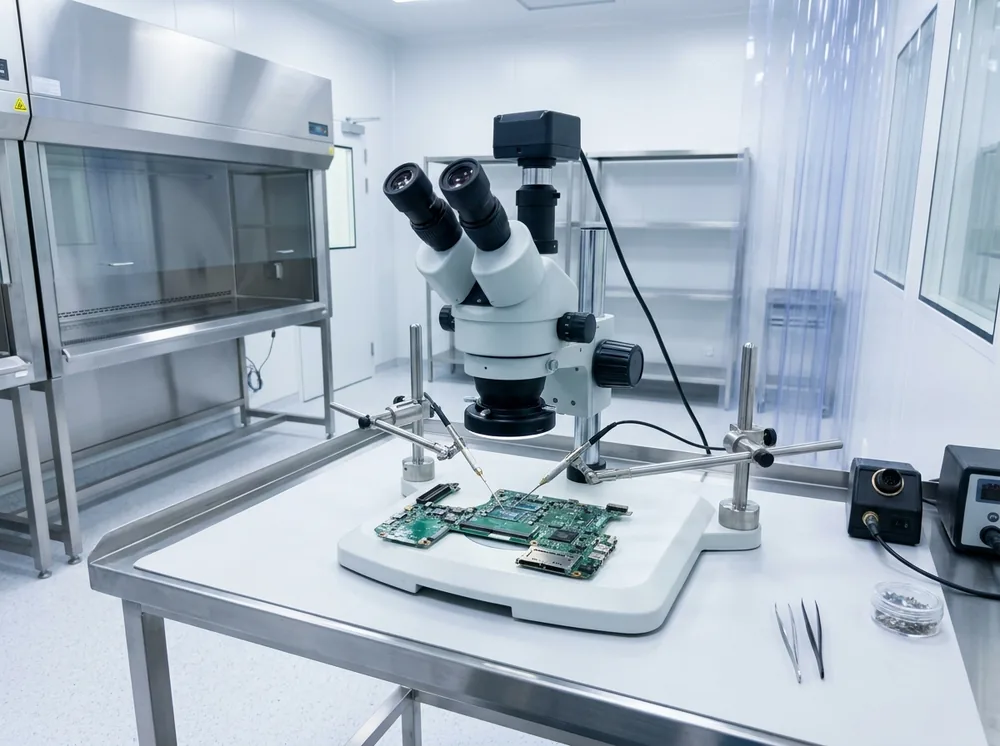 MacBook aperto in laboratorio per il recupero dati dalla scheda logica