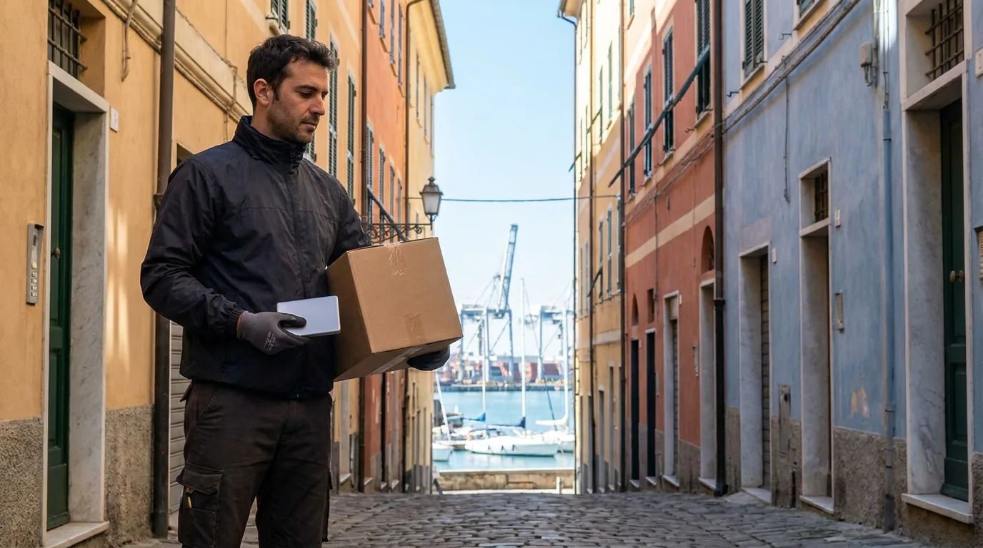 Corriere con hard disk da recuperare nei vicoli di Genova in Liguria