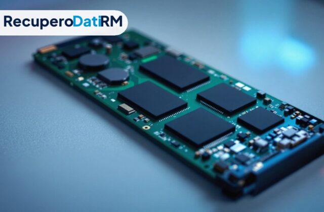 SSD SATA e SSD NVMe appoggiati su un banco ESD bianco in un laboratorio con camera bianca ISO 5