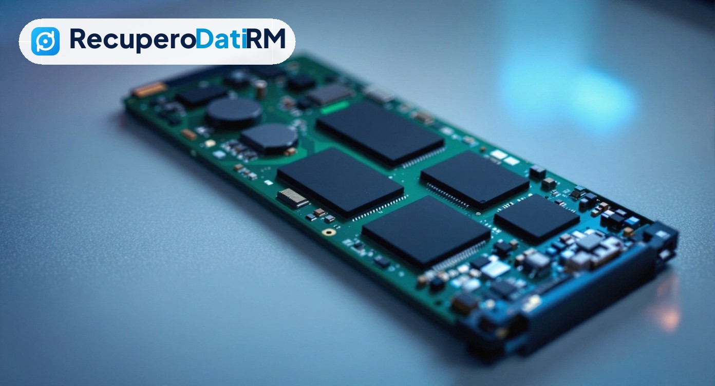SSD SATA e SSD NVMe appoggiati su un banco ESD bianco in un laboratorio con camera bianca ISO 5